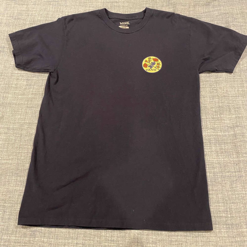 Vans Mens Classic Fit Floral Graphic T-Shirt Navy Blue Short Sleeve Medium - Picture 2 of 10